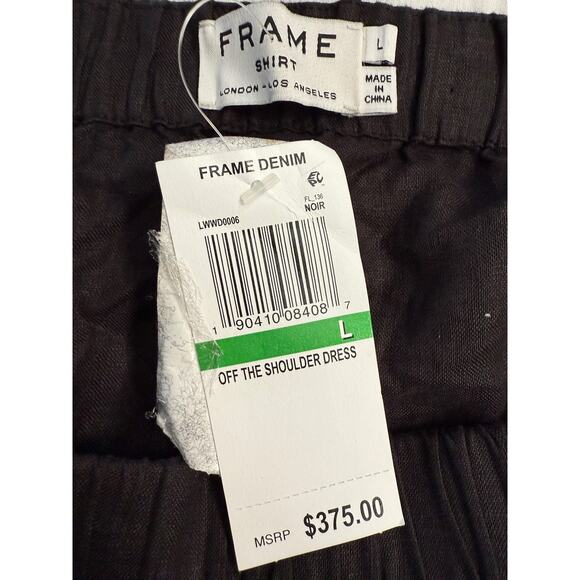 FRAME Off The Shoulder Dress Women's Large Black Linen Belted MSRP $375 - Picture 3 of 8